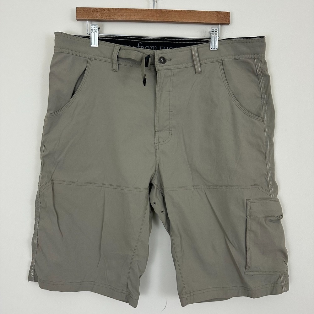 Prana Stretch Zion Shorts Khaki Nylon Cargo Pockets Performance Outdoor Mens 38